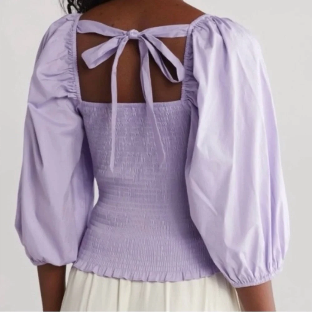 NWOT Lavender Puff Sleeve Ruched Top - Picture 2 of 4